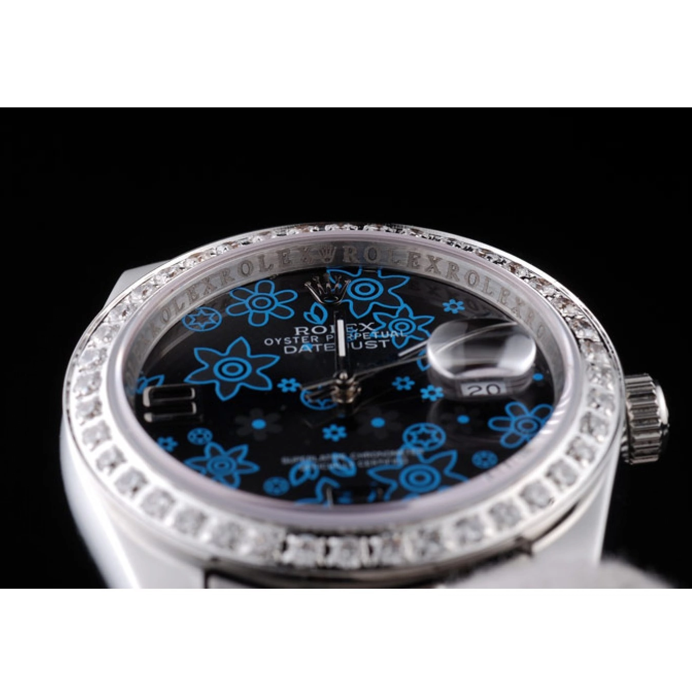 Rolex copies cheap Dial Dark Flowers Steel Rolex Datejust Blue Polished Diamond Stainless Plated 0711